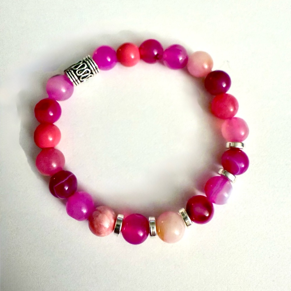 Pink agate swirl gemstone bracelet. Part of our new 2025 designer collection!